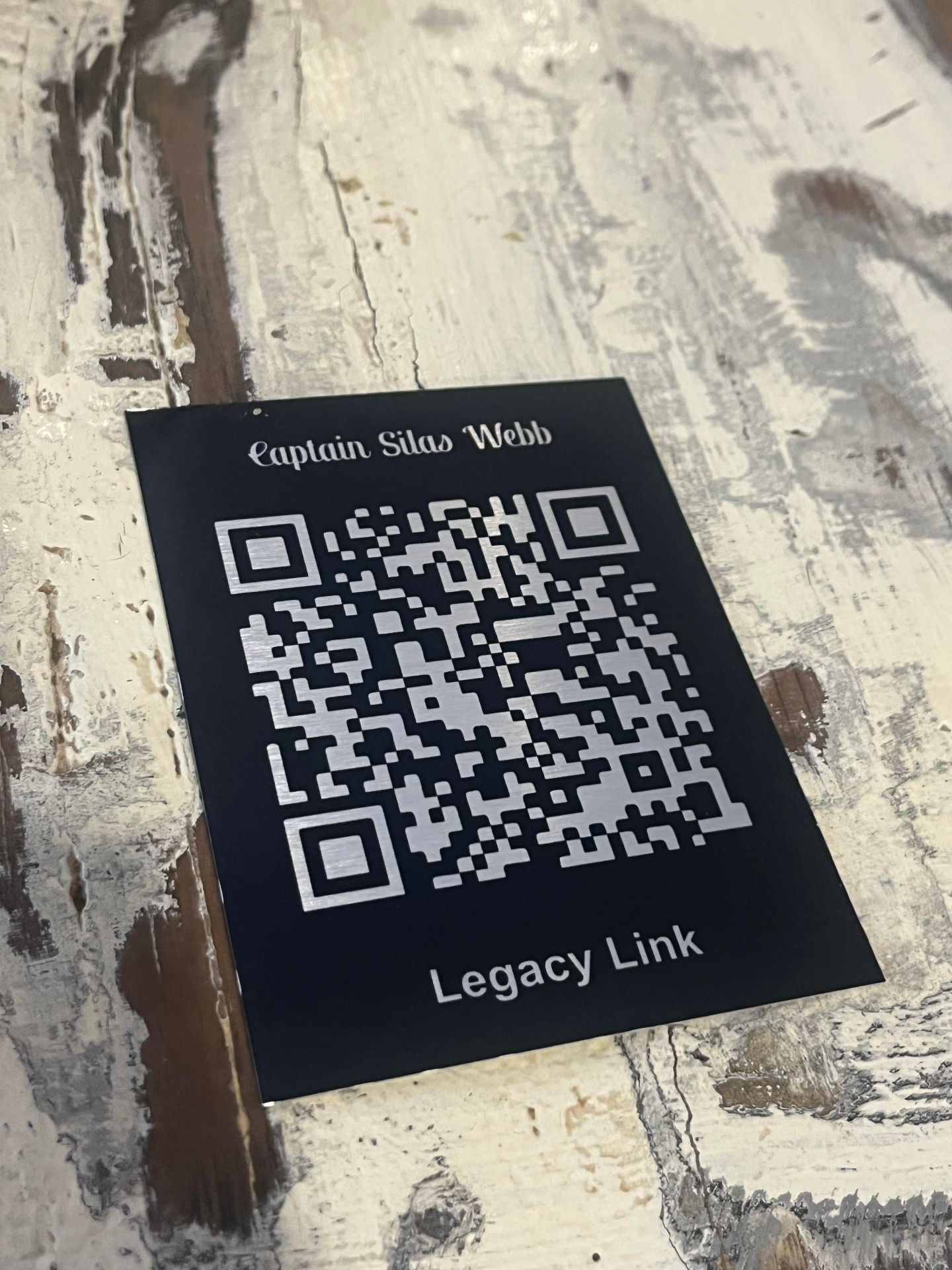 Legacy Link QR memorial plaque engraved 'Captain Silas Webb'